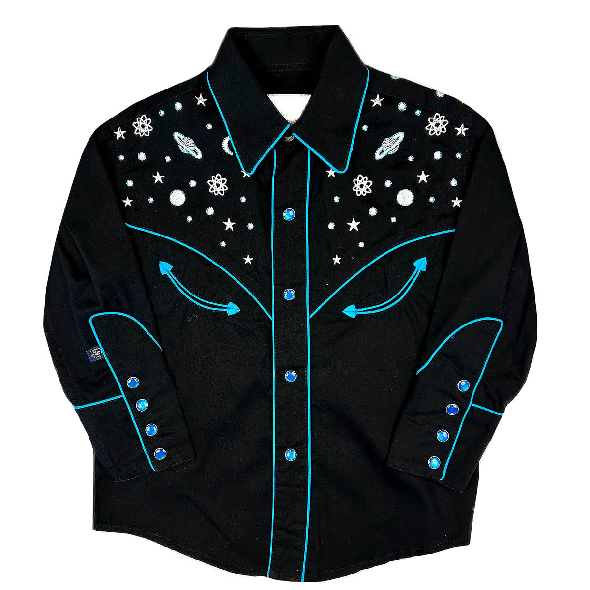 Kid's Black Out of This World Embroidered Western Shirt by Rockmount Ranch Wear, black with embroidered western shirt details