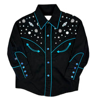 Kid's Black Out of This World Embroidered Western Shirt by Rockmount Ranch Wear, black with embroidered western shirt details