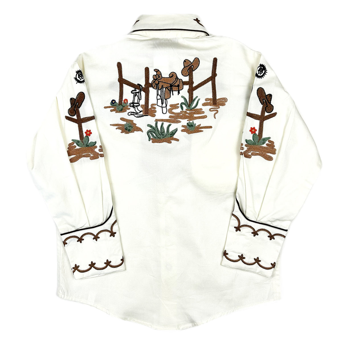 Kid's Ivory Cactus & Cowboy Boots Embroidered Western Shirt - Rockmount