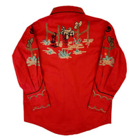 Kid's Red Cactus Cowboy Boots Embroidered Western Shirt by Rockmount Ranch Wear, vintage fringe