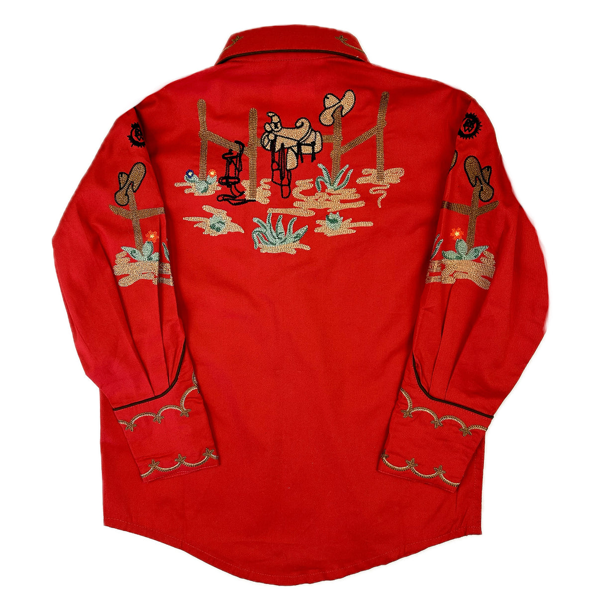 Kid's Red Cactus Cowboy Boots Embroidered Western Shirt by Rockmount Ranch Wear, vintage fringe