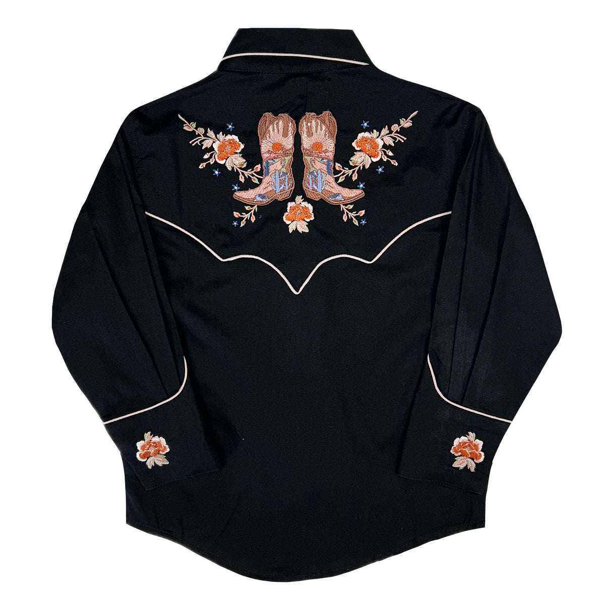Kid's Black Sunrise Boot and Floral Embroidered Western Shirt by Rockmount, vintage western shirt with floral embroidery