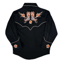 Kid's Black Sunrise Boot and Floral Embroidered Western Shirt by Rockmount, vintage western shirt with floral embroidery