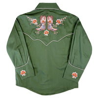 Kid's Green Sunrise Boot and Floral Embroidered Western Shirt by Rockmount, vintage floral embroidered western shirt