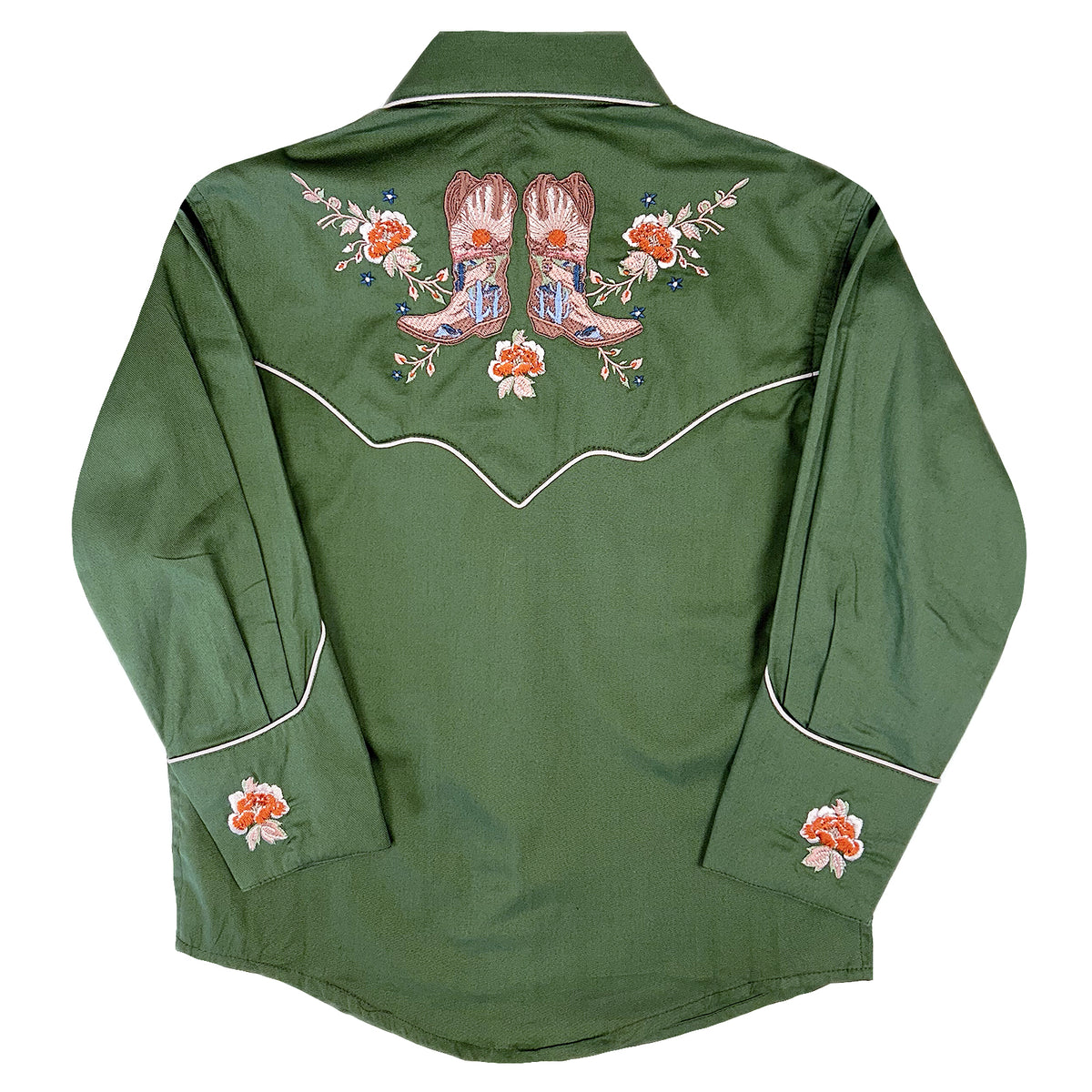 Kid's Green Sunrise Boot and Floral Embroidered Western Shirt by Rockmount, vintage floral embroidered western shirt