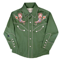 Kid's Green Sunrise Boot and Floral Embroidered Western Shirt by Rockmount, vintage floral embroidered western shirt