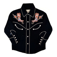Kid's Black Sunrise Boot and Floral Embroidered Western Shirt by Rockmount, vintage western shirt with floral embroidery