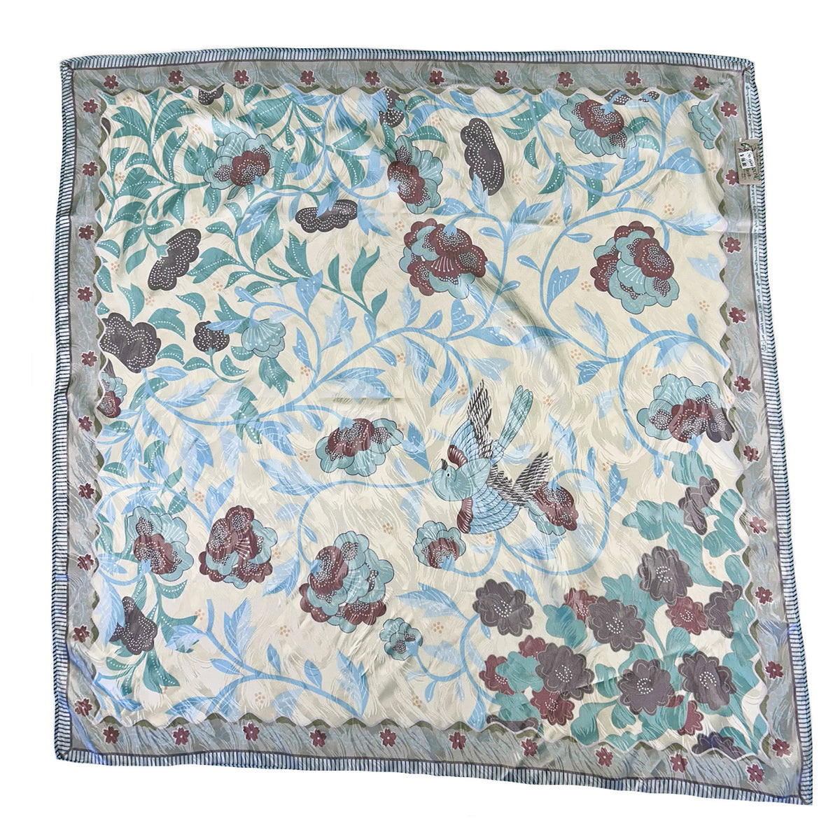 Limited-Edition Floral and Swallow Silk Scarf by Buffalo Bill, Rockmount Ranch Wear, vintage floral silk scarf