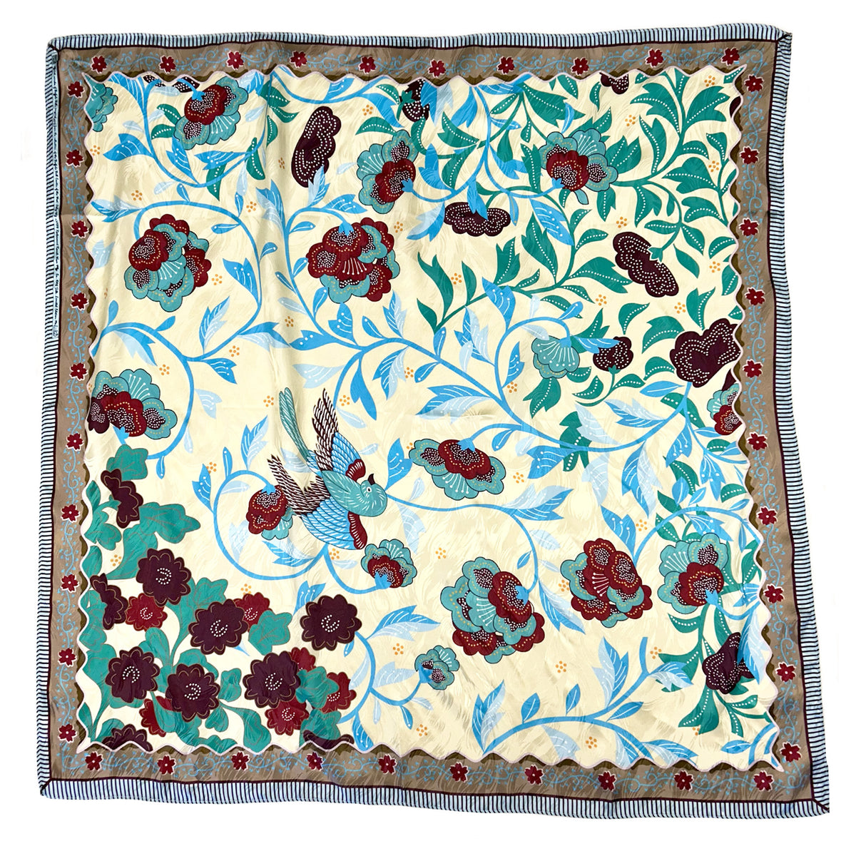 Limited-Edition Floral and Swallow Silk Scarf by Buffalo Bill from Rockmount Ranch Wear, vintage floral print