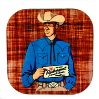 Vintage Cowboy Solid Blue Shirt Western Coaster by Rockmount Ranch Wear, western coaster set on wood