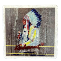 Vintage Indian Chief Western Marble Coaster by Rockmount Ranch Wear, 4 inch by 4 inch marble coaster