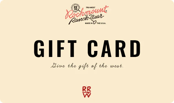 Rockmount Gift Card in a cream paper format with Rockmount Ranch Wear logo and Gift Card text
