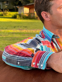 Men's Vintage Serape Stripe Western Shirt by Rockmount Ranch Wear with embroidered western shirt details