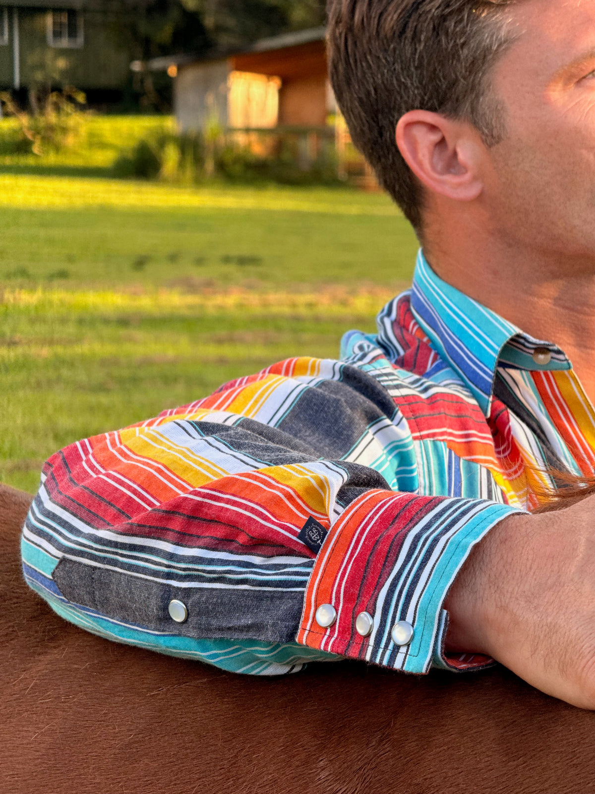 Men's Vintage Serape Stripe Western Shirt by Rockmount Ranch Wear with embroidered western shirt details