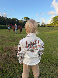 Kid's Ivory Cactus Cowboy Boots Embroidered Western Shirt by Rockmount Ranch Wear with chenille cactus print
