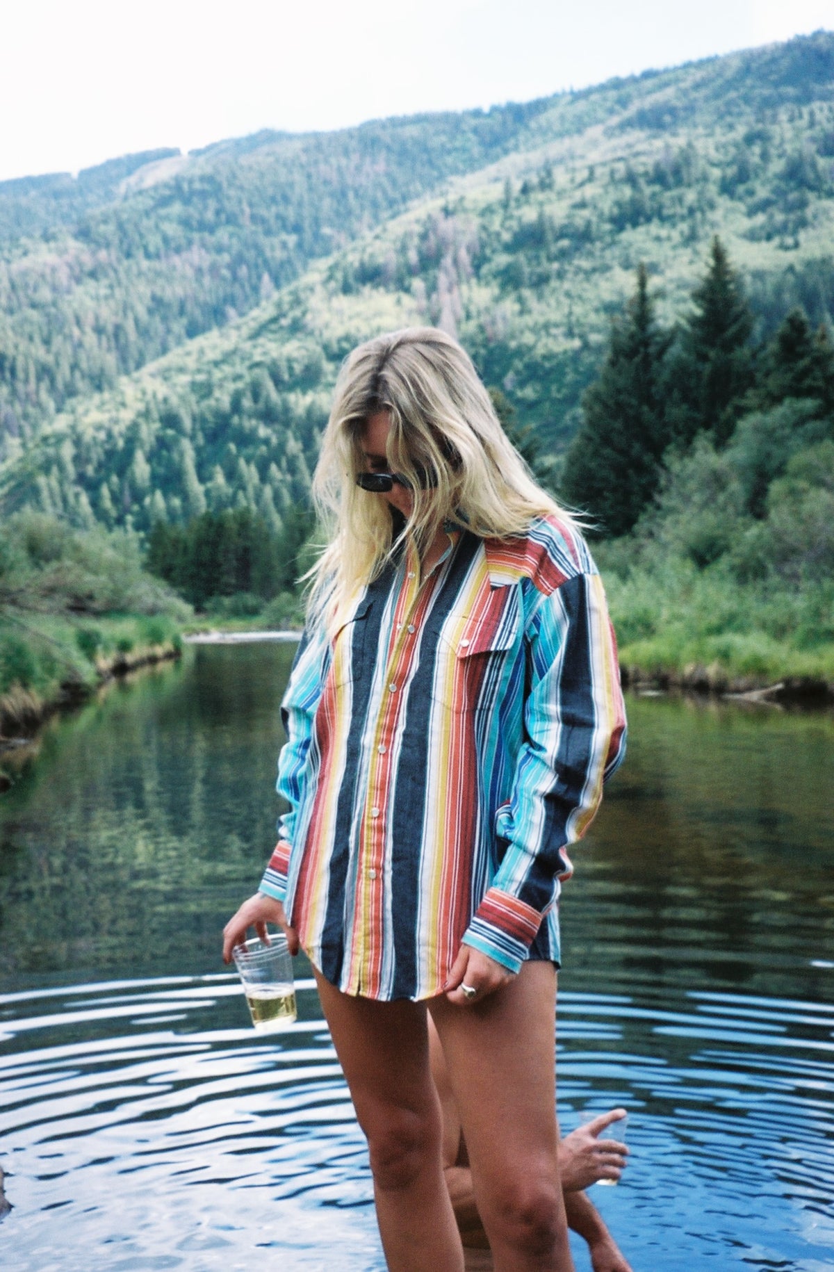 Men's Vintage Serape Stripe Western Shirt by Rockmount Ranch Wear with boho embroidery and snap buttons