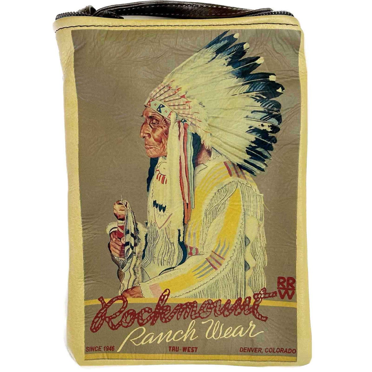 Vintage Indian Chief Leather Western Purse by Rockmount Ranch Wear, genuine leather with floral cactus print