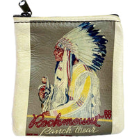 Vintage Indian Chief Leather Western Coin Purse by Rockmount Ranch Wear, genuine leather with Native art