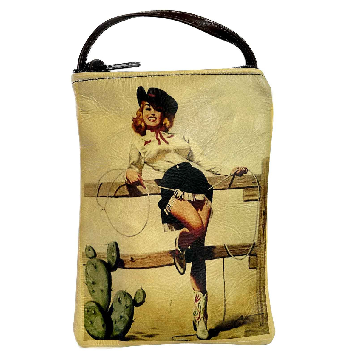 Pin-Up Cowgirl in Boots Leather Western Purse by Rockmount Ranch Wear, genuine leather with Comanche artwork