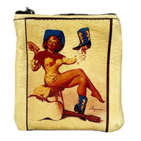 Pin-Up Cowgirl Boot Shine Leather Western Coin Purse by Rockmount Ranch Wear in vintage yellow with western print