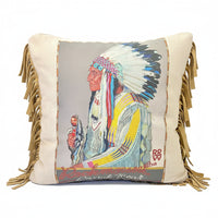 Rockmount Vintage Chief Leather Fringe Western Pillow by Rockmount Ranch Wear with genuine leather fringe and fringe