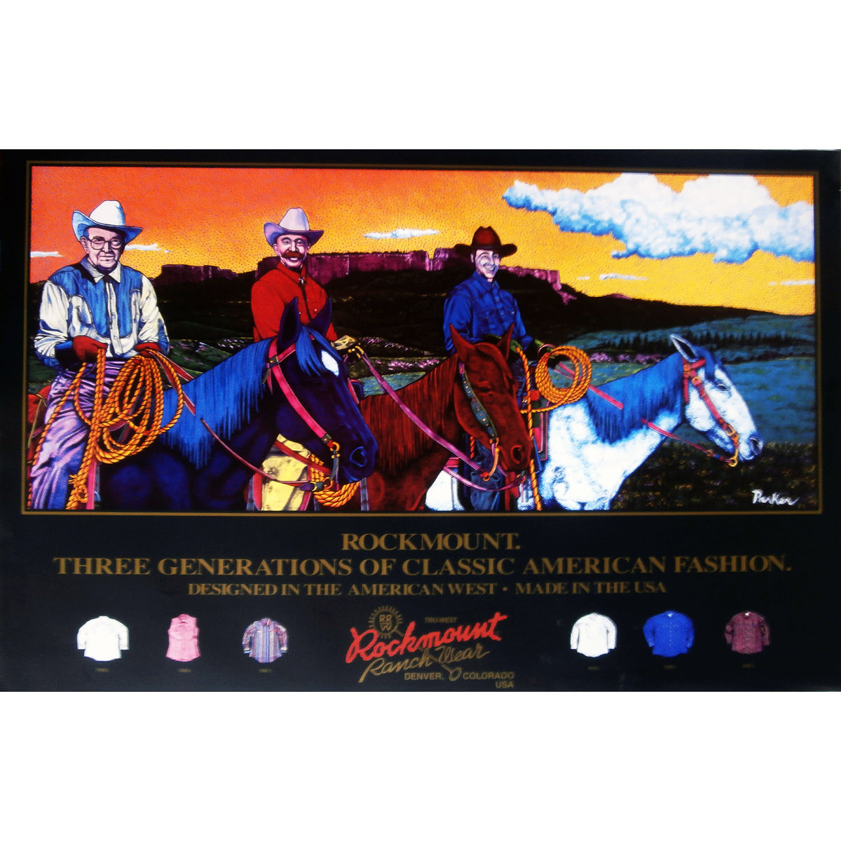 Rockmount Three Generations on Horseback Western Poster by Rockmount Ranch Wear, framed wall decor 24 inch x 36 inch