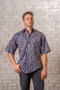 Men's Solar System Short Sleeve Print Western Shirt in Navy by Rockmount Ranch Wear with 100 percent cotton fabric