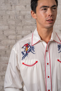Men's Rockmount Vintage Ivory Bronc Embroidered Western Shirt by Rockmount Ranch Wear with western snap shirt