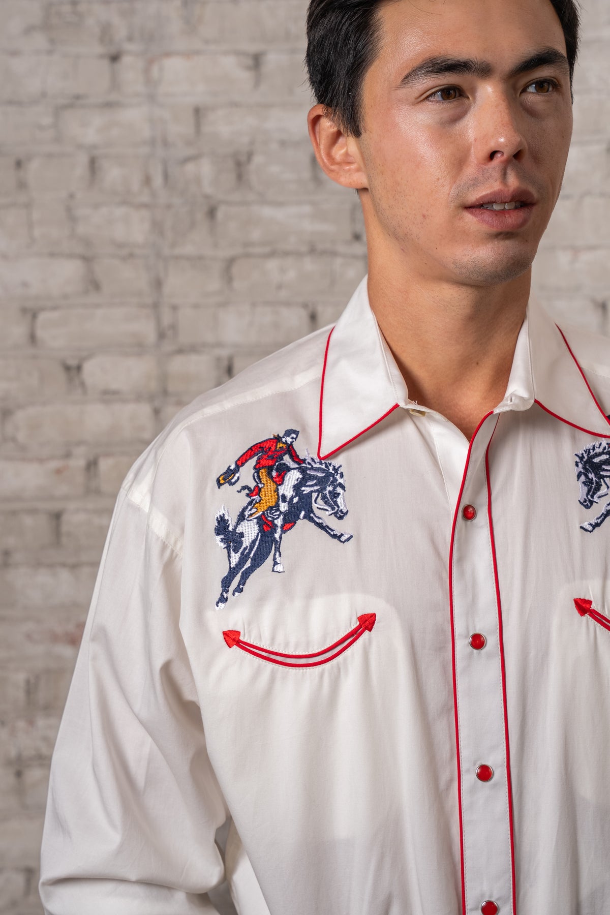 Men's Rockmount Vintage Ivory Bronc Embroidered Western Shirt by Rockmount Ranch Wear with western snap shirt