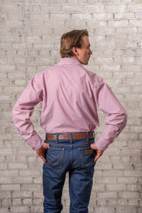 Men's Fine Burgundy Stripe Western Shirt Rockmount Ranch Wear snap-front shirt with sawtooth pocket design