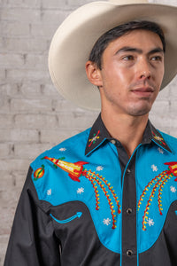 Men's 2-Tone Space Cowboy Embroidered Western Shirt by Rockmount Ranch Wear with embroidered western shirt