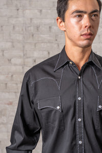 Men's Black Classic Quarter Horse Western Shirt by Rockmount Ranch Wear with embroidered western design and snaps