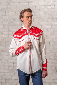 Men's 2-Tone Elvis Loving You Floral Embroidery Western Shirt by Rockmount Ranch Wear with pearl snap