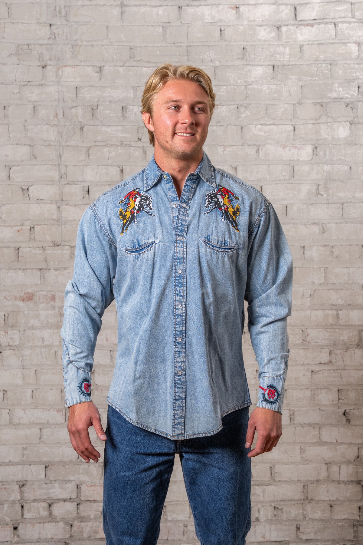 Men's Rockmount Vintage Denim Bronc Embroidered Western Shirt by Rockmount Ranch Wear, vintage western wear