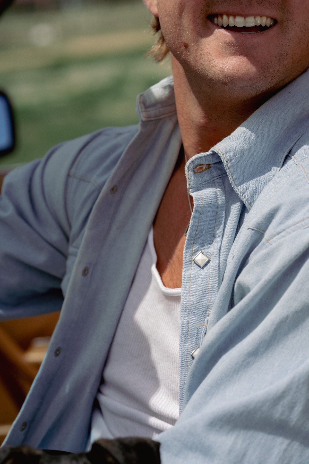 Men's Stonewashed Denim Sawtooth Western Shirt in sky blue by Rockmount Ranch Wear with diamond snap closures