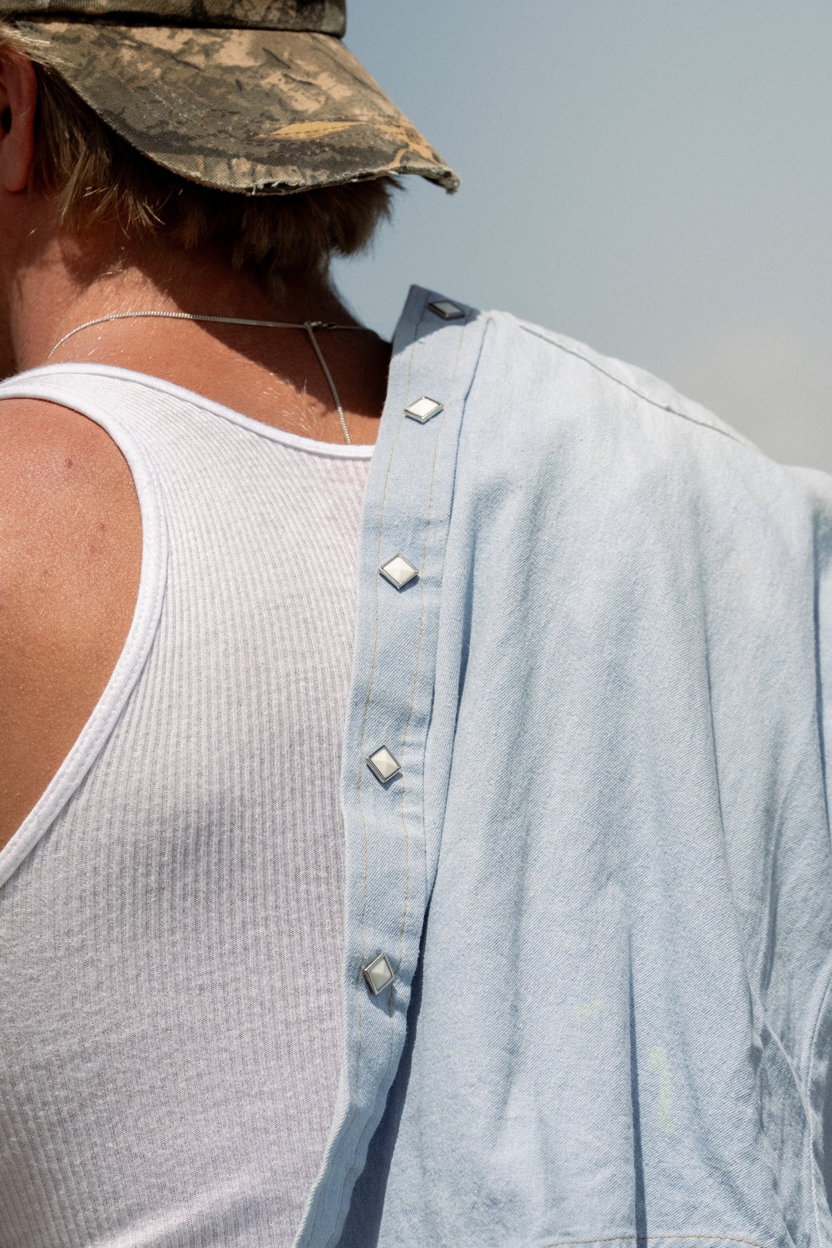 Men's Stonewashed Denim Sawtooth Western Shirt in Sky Blue by Rockmount Ranch Wear with snap button shirt snaps