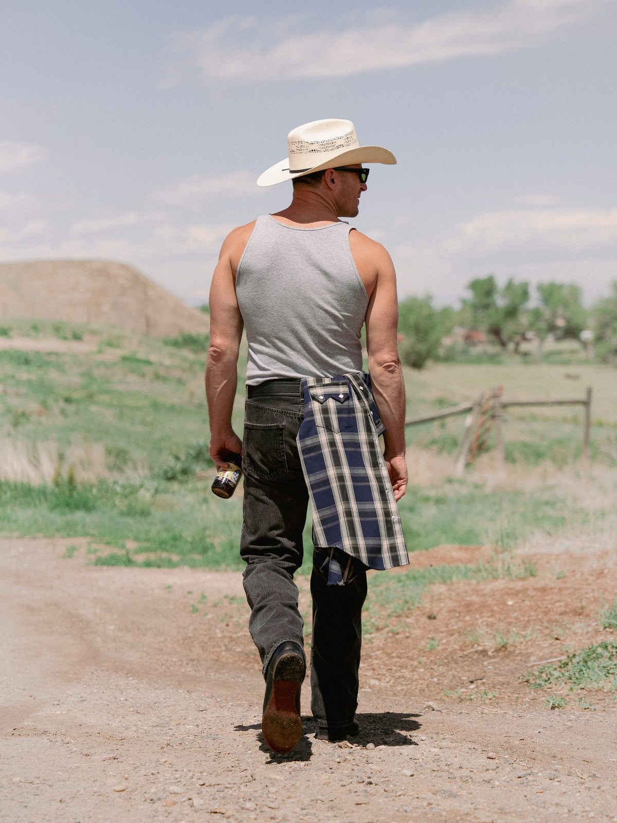 Men's Blue Short Sleeve Plaid Western Shirt by Rockmount Ranch Wear in vintage plaid cotton with sawtooth pockets