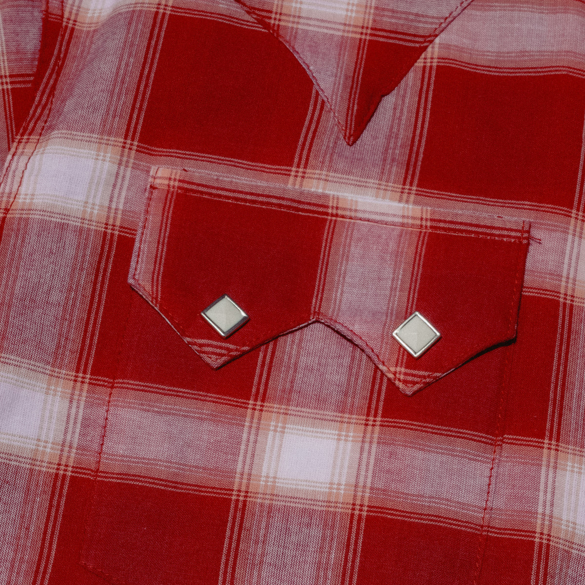 Men's Red and White Long Sleeve Shadow Plaid Western Shirt by Rockmount Ranch Wear with sawtooth pockets