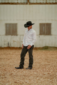 Men's Classic Pima Cotton Solid White Western Shirt with Black Snaps by Rockmount Ranch Wear, sawtooth pockets