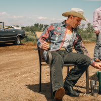 Men's Premium Flannel Jacquard Western Shirt Rockmount Ranch Wear in black red and blue with sawtooth pocket