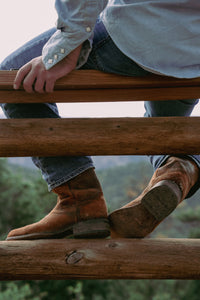 Men's Stonewashed Denim Sawtooth Western Shirt in Sky Blue by Rockmount Ranch Wear with sawtooth pocket design