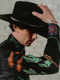Men's Porter Wagoner Black Embroidered Western Shirt by Rockmount Ranch Wear with rhinestones and hand chenille embroidery