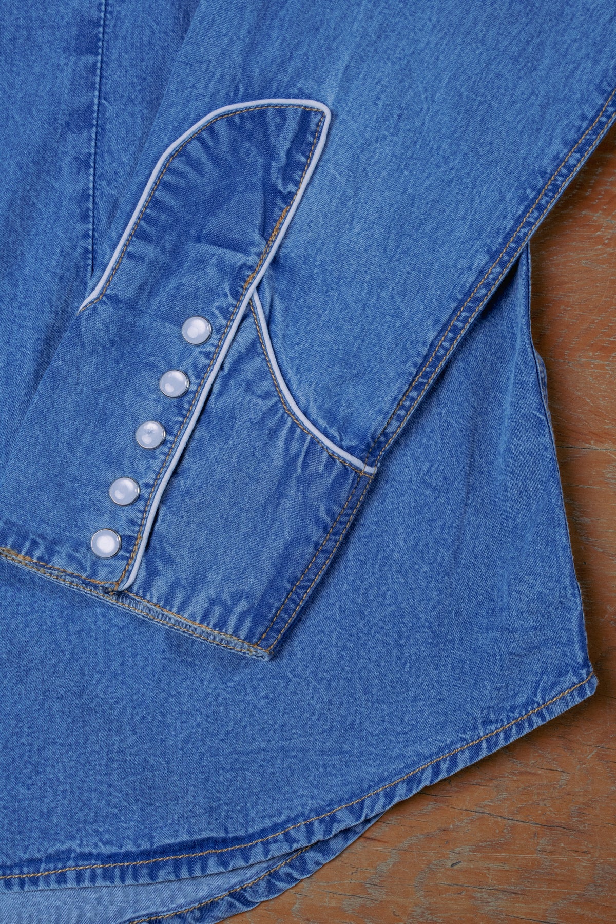 Men's Out of This World Embroidered Denim Western Shirt by Rockmount Ranch Wear in blue with snap buttons