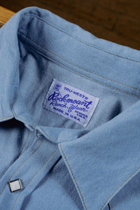 Men's Stonewashed Denim Sawtooth Western Shirt in Sky Blue by Rockmount Ranch Wear with sawtooth pocket design