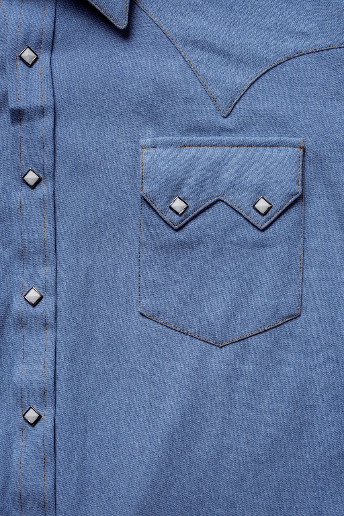 Men's Stonewashed Denim Sawtooth Western Shirt in Sky Blue by Rockmount Ranch Wear with sawtooth pocket design