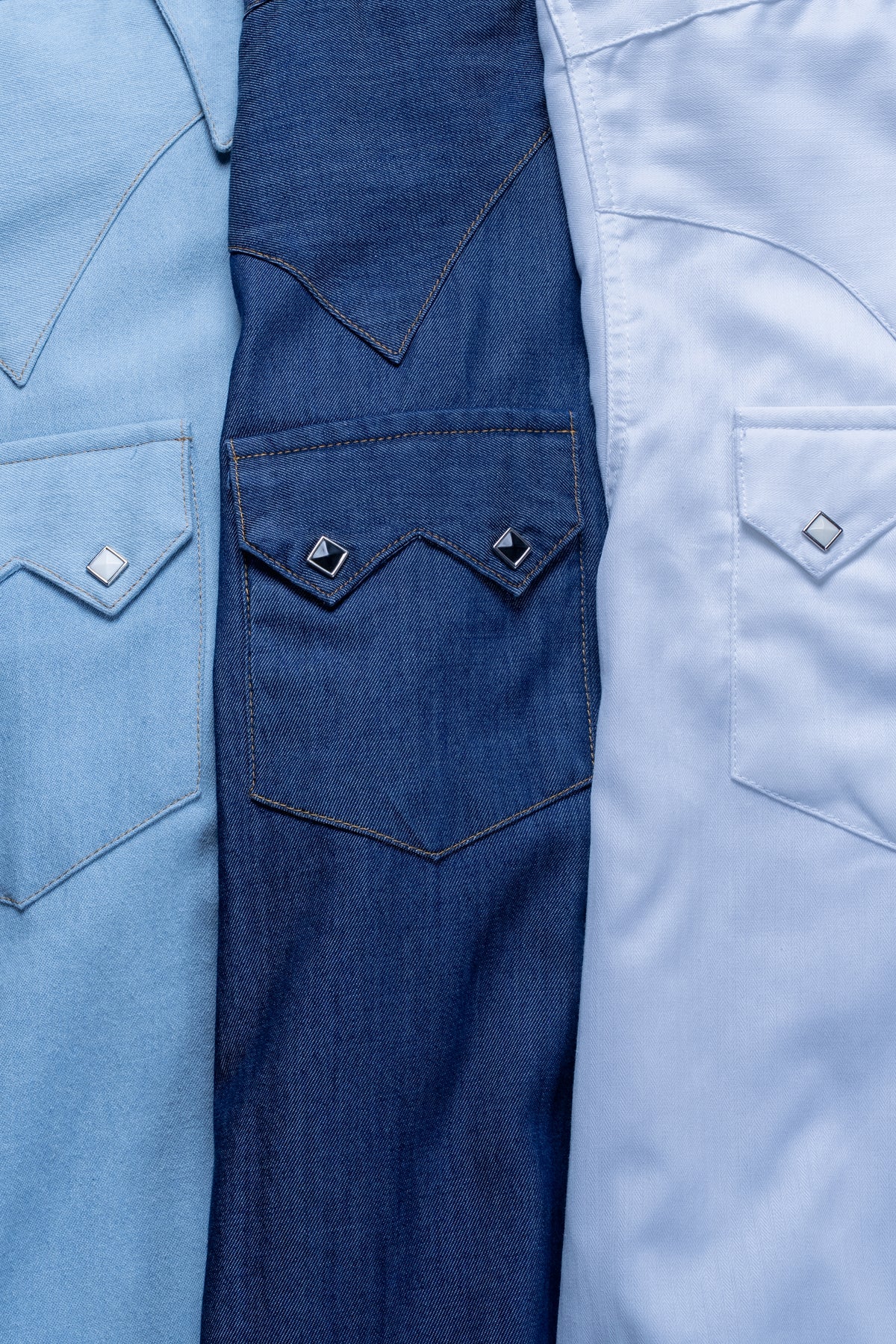 Men's Tencel Denim Sawtooth Western Shirt by Rockmount Ranch Wear in denim with sawtooth pockets and diamond snaps