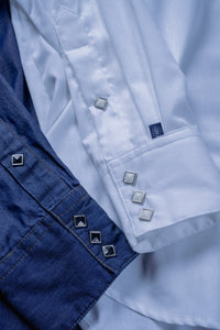 Men's White Pima Cotton Herringbone Western Shirt by Rockmount Ranch Wear with sawtooth pockets and diamond snaps