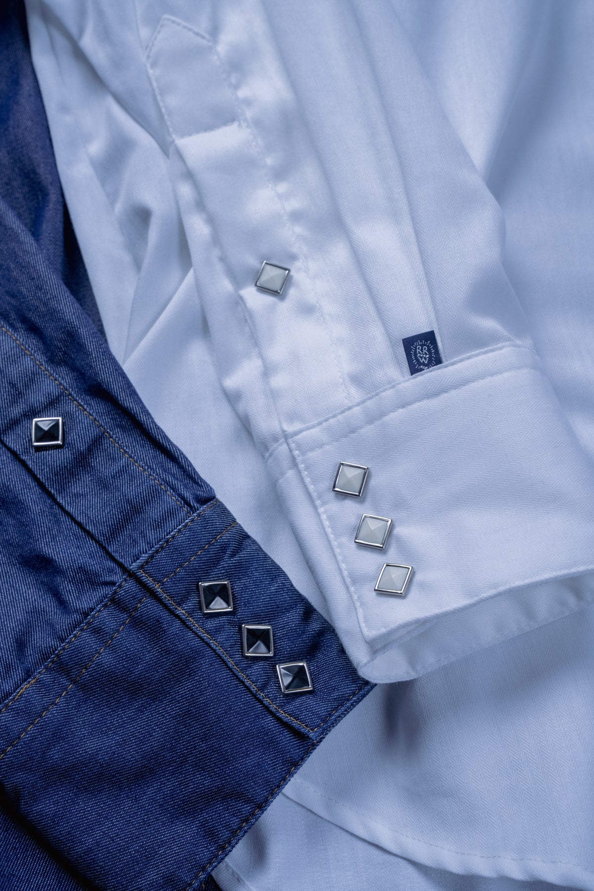 Men's White Pima Cotton Herringbone Western Shirt by Rockmount Ranch Wear with sawtooth pockets and diamond snaps