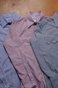 Men's Fine Black Stripe Western Shirt Rockmount Ranch Wear in striped cotton with sawtooth pocket diamond snap closures