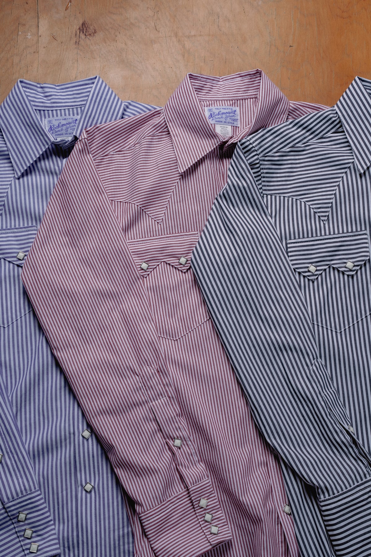 Men's Fine Black Stripe Western Shirt Rockmount Ranch Wear in striped cotton with sawtooth pocket diamond snap closures